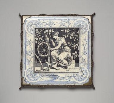 Decorative tile in trivet depicting a woman 