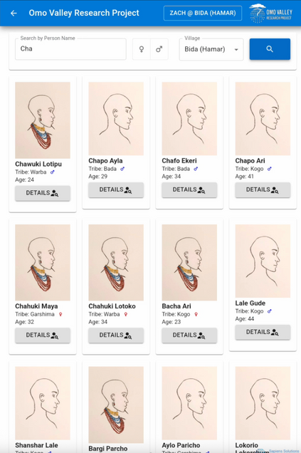 All individual page of the AnthroCollect application: enable selection and visualization of all recorded individuals by clicking on 'find person'