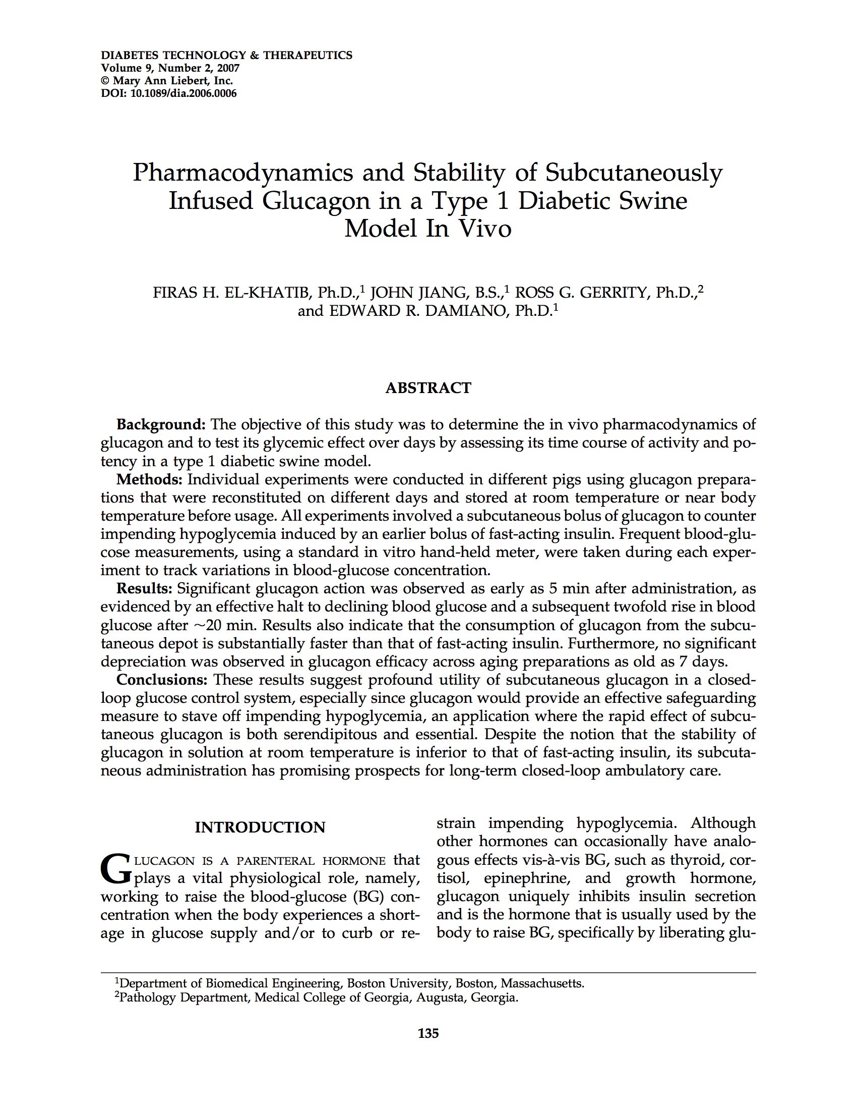 Pharmacodynamics and Stability of Subcutaneously Infused Glucagon