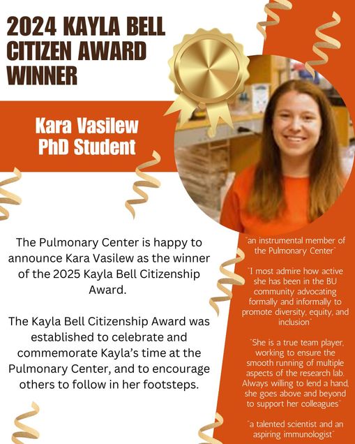 Photo of announcement for Kara Vasilew winning the 2024 Kayla Bell Citizen Award