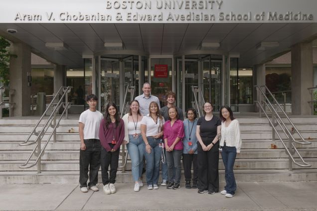 Bosmann lab pictured in front of BU CAMED L Building entrance