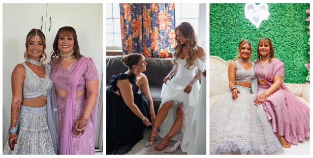 Picture collage of Melissa Pesta, Sarah Walachowski at Melissa' wedding