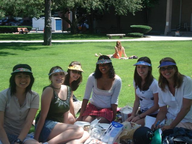 2008 Summer research team for the BU Autism Research Project shares lunch and research notes on a gorgeous day on the BU campus.