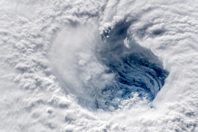 An image of a hurricane as seen from above. Hurricanes are just one extreme weather event that are and will continue to be exacerbated by climate change.