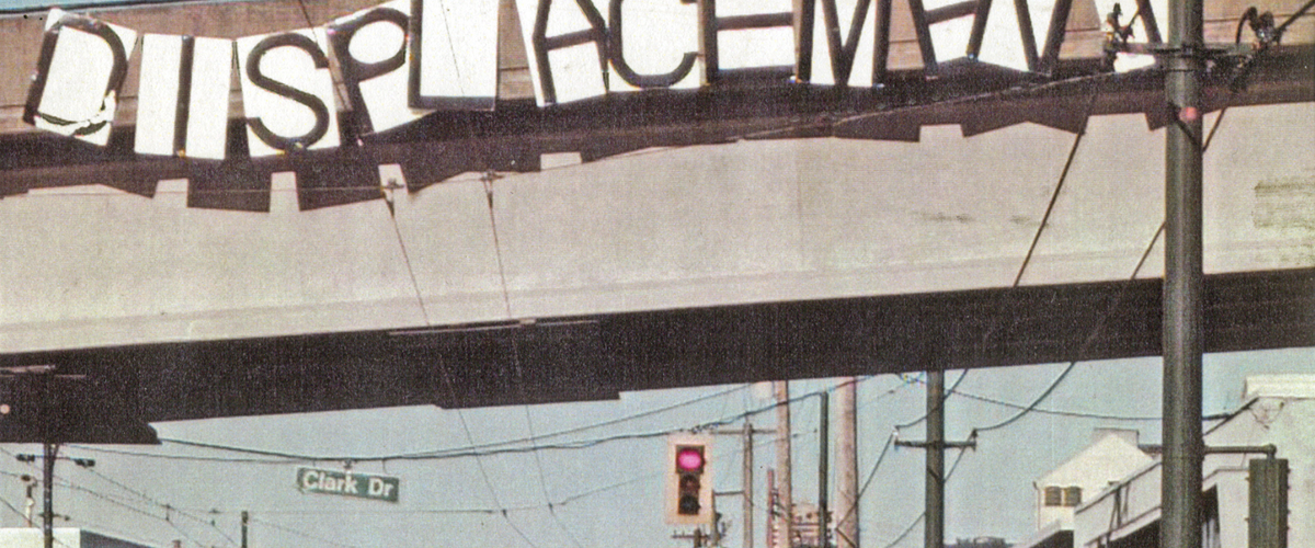 Signs with Letters Spelling Out Displacement in Vancouver, Canada