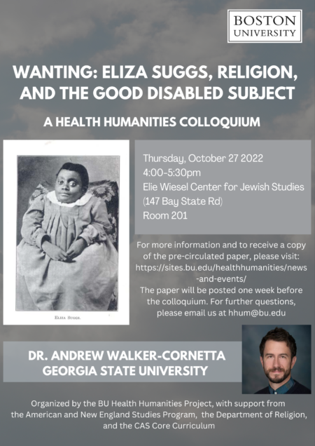 Flier for colloquium with Andrew Walker-Cornetta, to be held Thursday, Oct 27, at 4pm. For more info, please email hhum@bu.edu