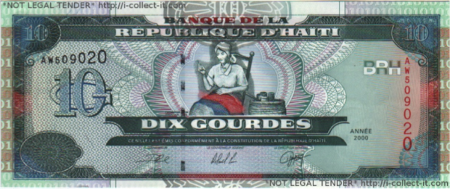 Permission to reprint 10 Gourdes Banknote image from zetacentauri.com.