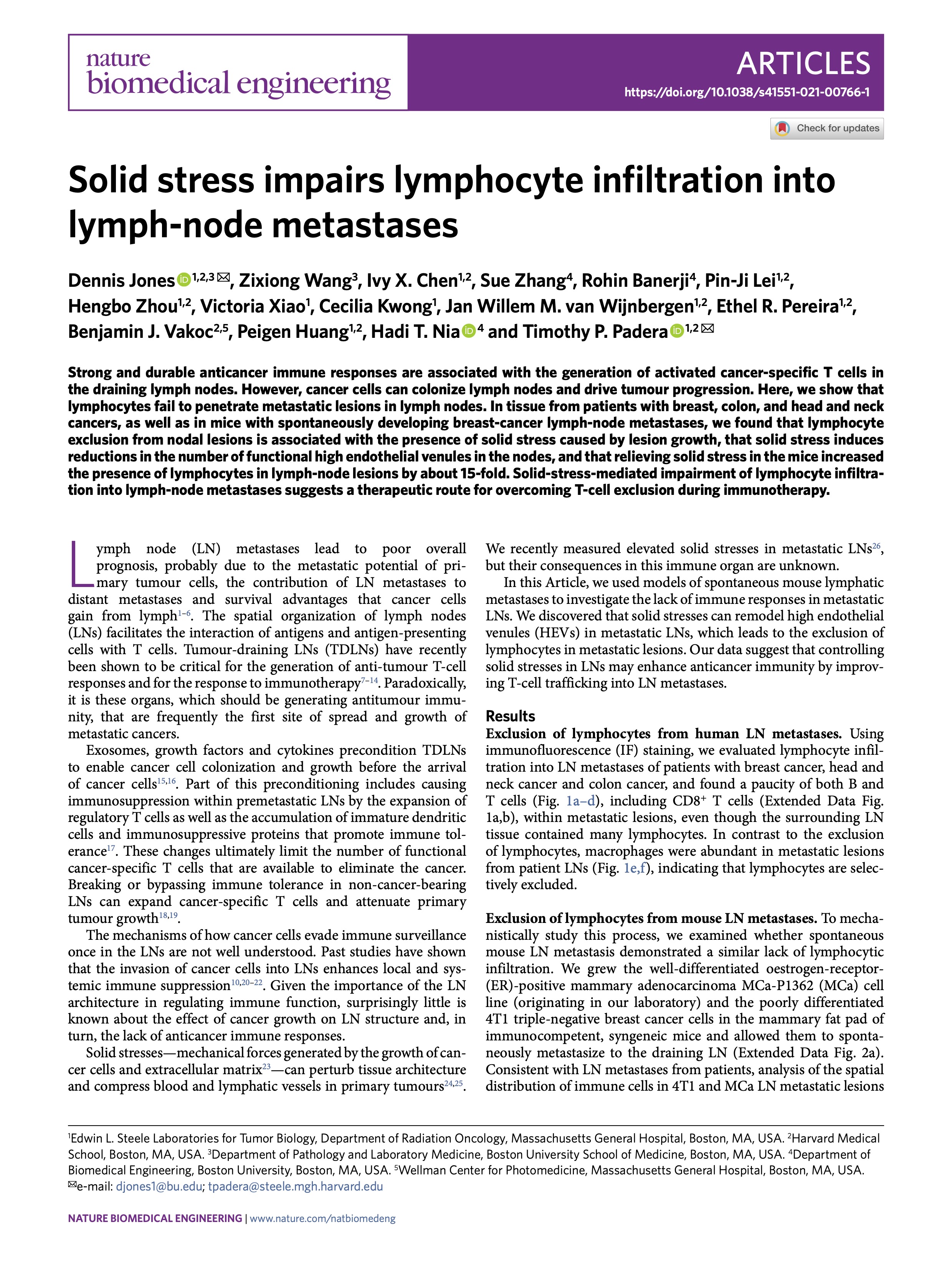 Manuscript 1: Solid stress impairs lymphocyte infiltration
