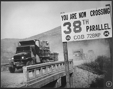 “Crossing the 38th parallel. United Nations forces withdraw from Pyongyang, the North Korean capital.” 1950 Records of the U.S. Information Agency National Archives Identifier: 541822