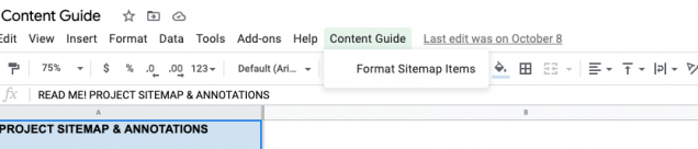Screenshot of format options in Google Sheets