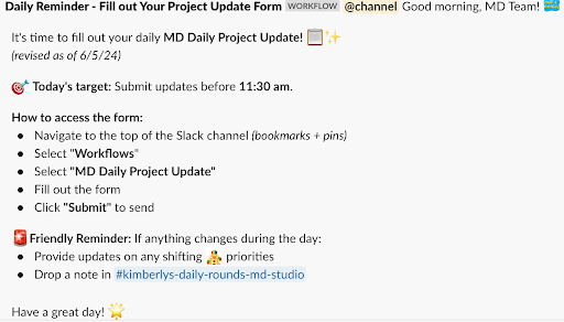 A screenshot showing how to fill out the project update form