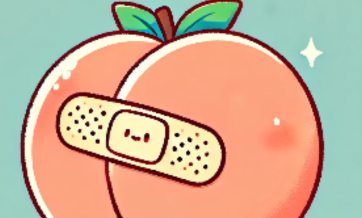 A cartoon peach with a bandage on its side, symbolizing healing or care.