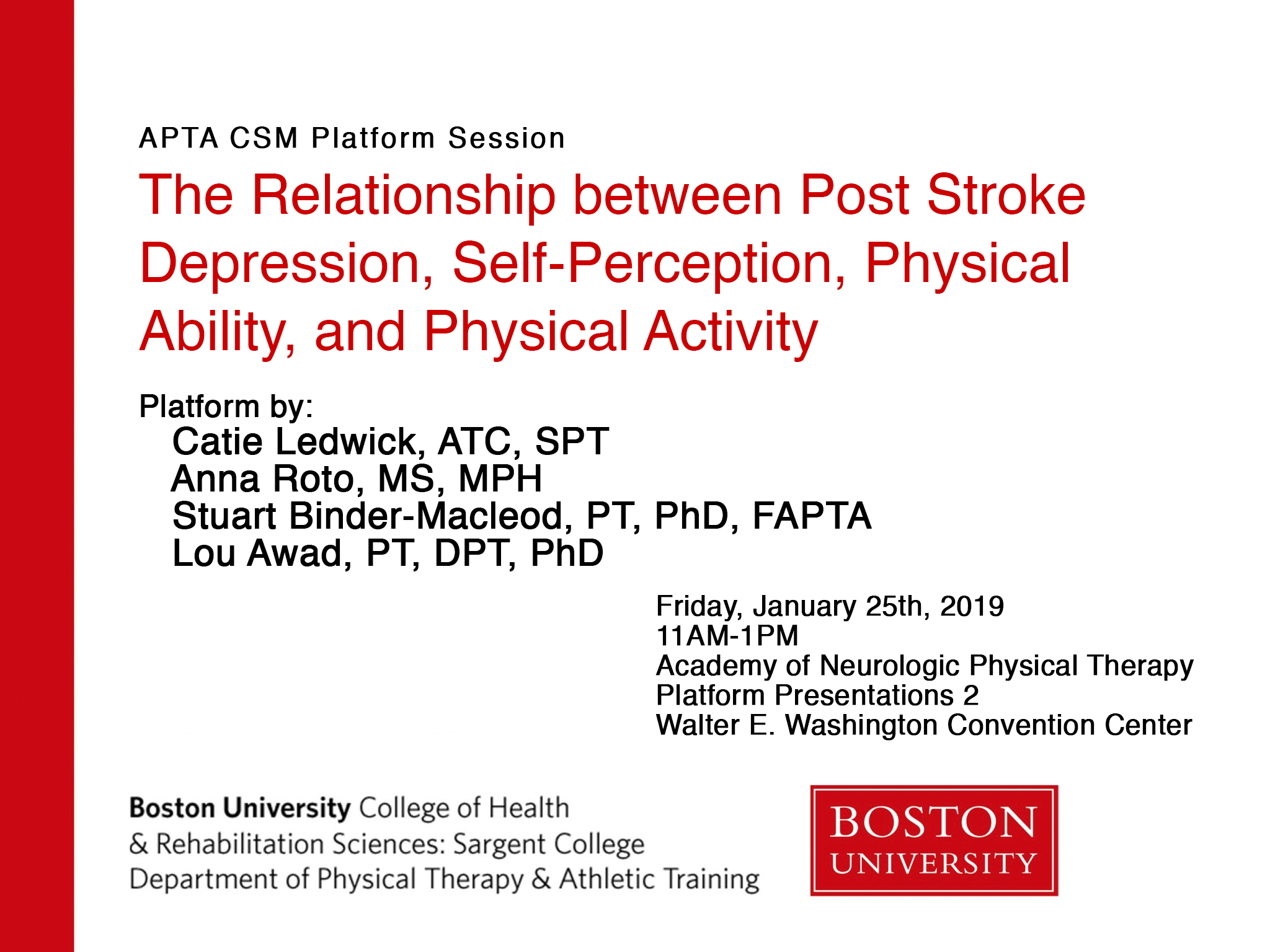 APTA CSM Platform Session Neuromotor Recovery Laboratory