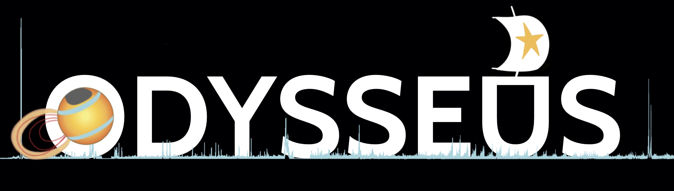 ODYSSEUS logo. Includes FUV+NUV spectrum of GM Aurigae.