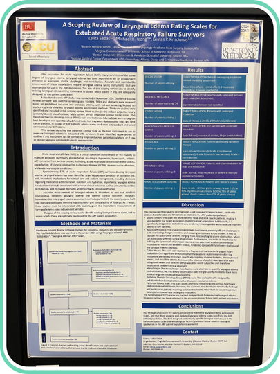 COSM 2026 Poster: Sabat et al, "A Scoping Review of Laryngeal Edema Rating Scales for Extubated ARF Survivors"