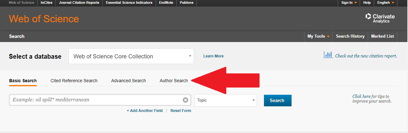Calculating your individual h-index or a group h-index for your disciplinary colleagues is quite simple. In Web of Science, use the Author Search tool to find all papers by an author or authors