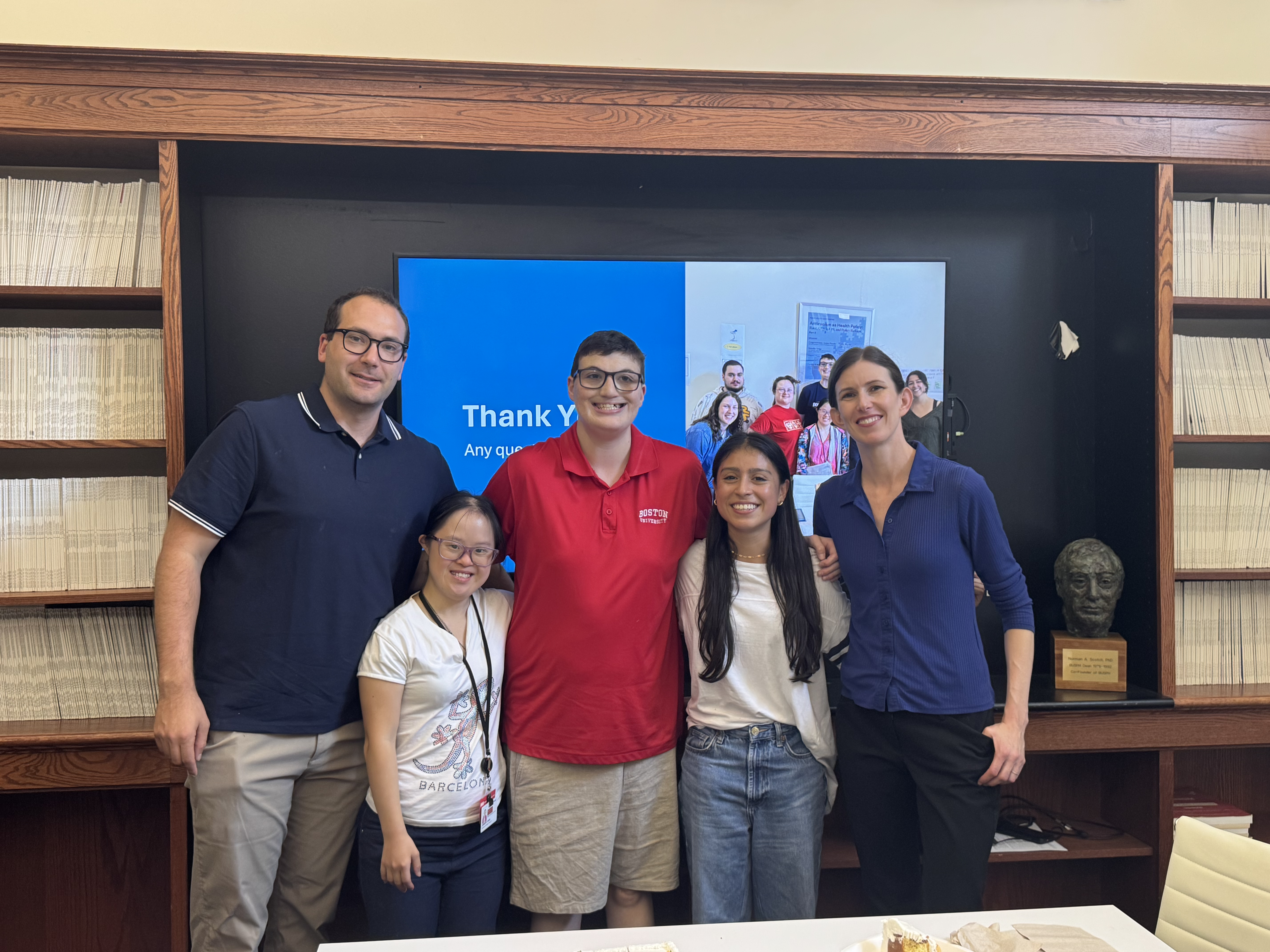 Rubenstein Lab at Summer 2026 Co-Research Presentation, from left to right: Eric Rubenstein, Jen Guan, Dan O'Donnell, Maria Gil, and Ashley Scott.