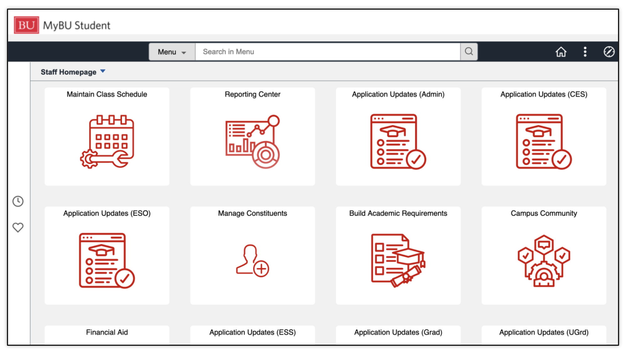 This image shows the staff homepage.