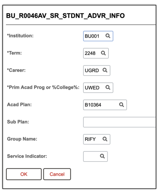 This image shows a query report of a student list with additional advisor information.
