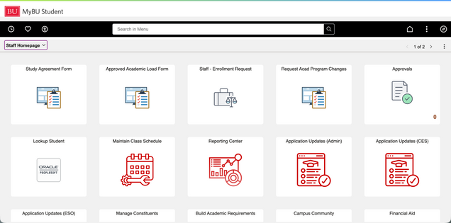 Staff homepage example with tiles indicating functions