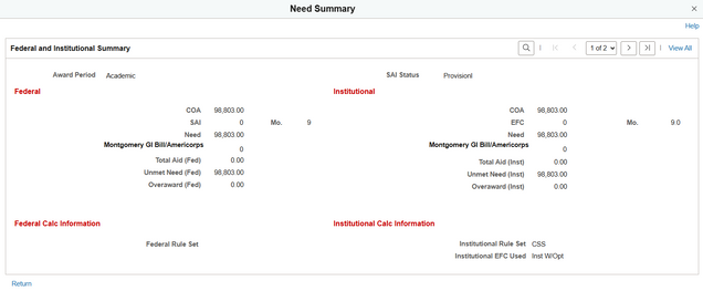Example of student Need Summary.