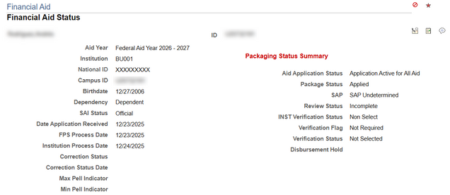 FA status overview example.