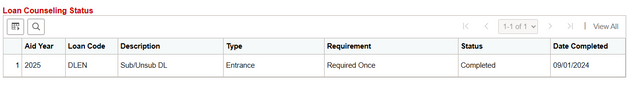 Loan Counseling Status example (blank).