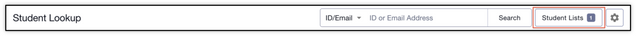 Image displays the Student Lists button at top of the page to view existing or create new Lists 