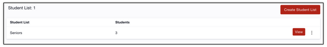 Image displays page that contains all created lists and the number of students that have been added