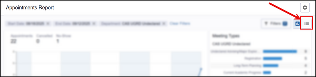 This image shows where to toggle to the List View of the Appointments Report.