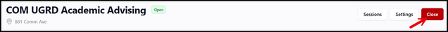 This image shows the top of the Drop-In session page, highlighting where to close the queue.
