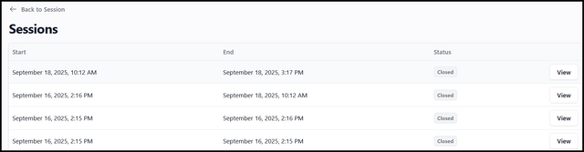 This image shows a screenshot of a queue's Sessions page.