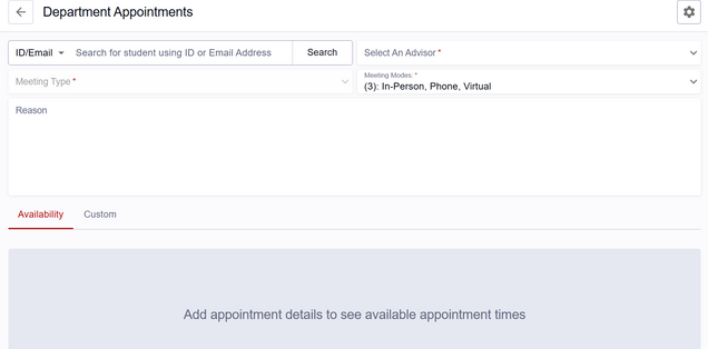 This image is a screenshot of the interface for scheduling an appointment, before any input has been entered