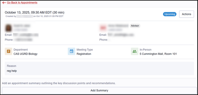 This image shows an example of the appointment details screen.