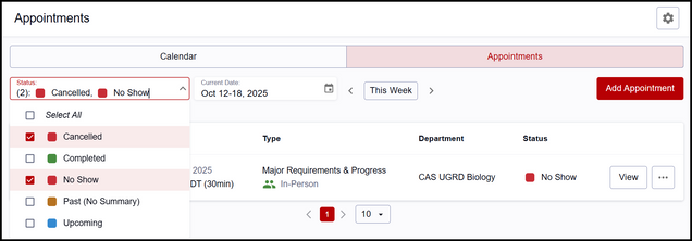 This image shows an example of a no-show appointment as seen on the Appointments tab.