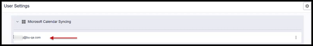 This image shows an example of ow an email address will appear once Microsoft Calendar syncing has successfully occured.