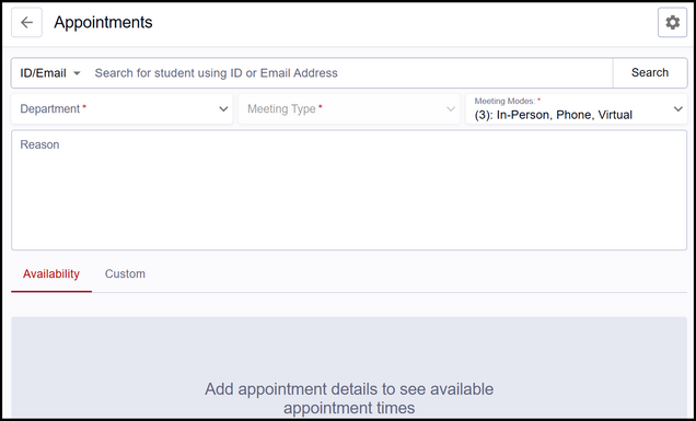 This image shows a partial screenshot of the screen for creating an appointment.