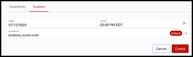 This image shows an example of the Custom tab when adding an appointment.