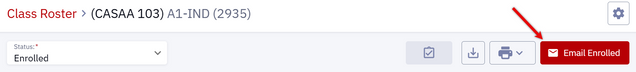 Location of 'Email Enrolled' button at top of class roster page.