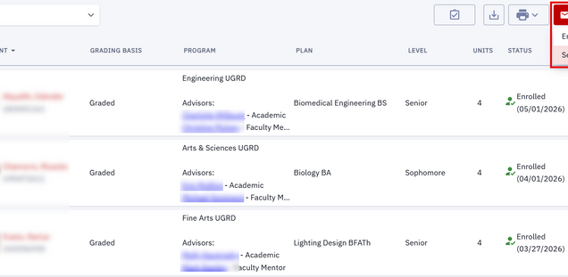 This image highlights the dropdown option under the email button to email selected students.