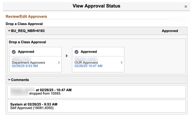 This image shows a completed, approved request.