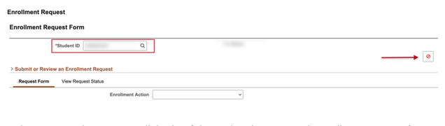 This image points out a Service Indicator icon that will display on the right side of the page if the student has an SI with enrollment impacts for any Term.