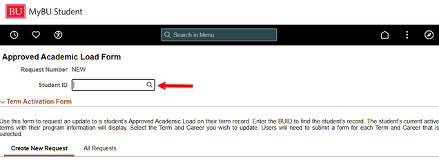 Approved Academic Load form highlighting where to enter UID.