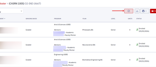 Select a student’s name from the Class Roster and click the Action Items button at the top of the window to start the Action Item process.