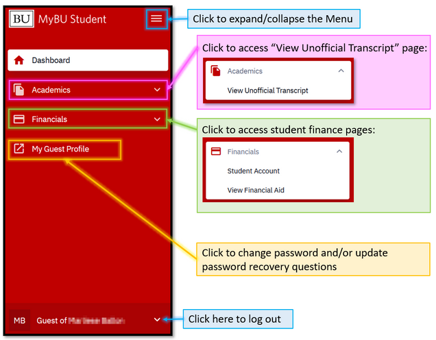 Guest User navigation menu