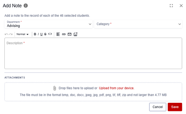 A sample Batch Notes window.