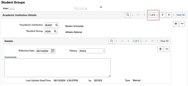 Example of Student Groups page with multiple data rows.