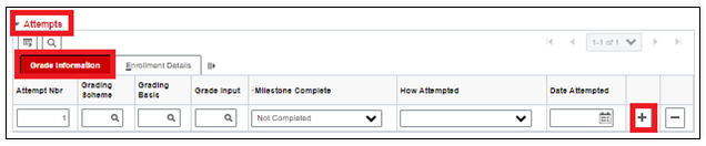 The Grade Information tab in the Attempts section of a student Milestones page.