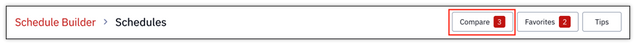 The Compare button at the top of a Schedules class list page. Indicates the number of schedules that have been selected for comparison.
