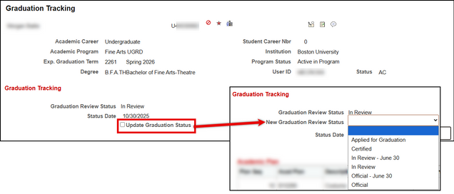 How to update an existing Graduation Tracking Status.